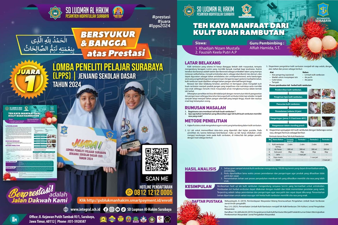 Meraih Juara 1 di Lomba Peneliti Pelajar Surabaya (LPPS) Tahun 2024